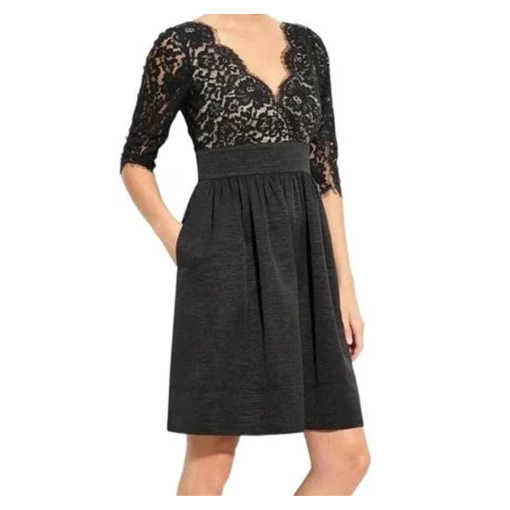 Eliza J Women's Black Lace 3/4 Sleeve Fit & Flare Dress Size 16